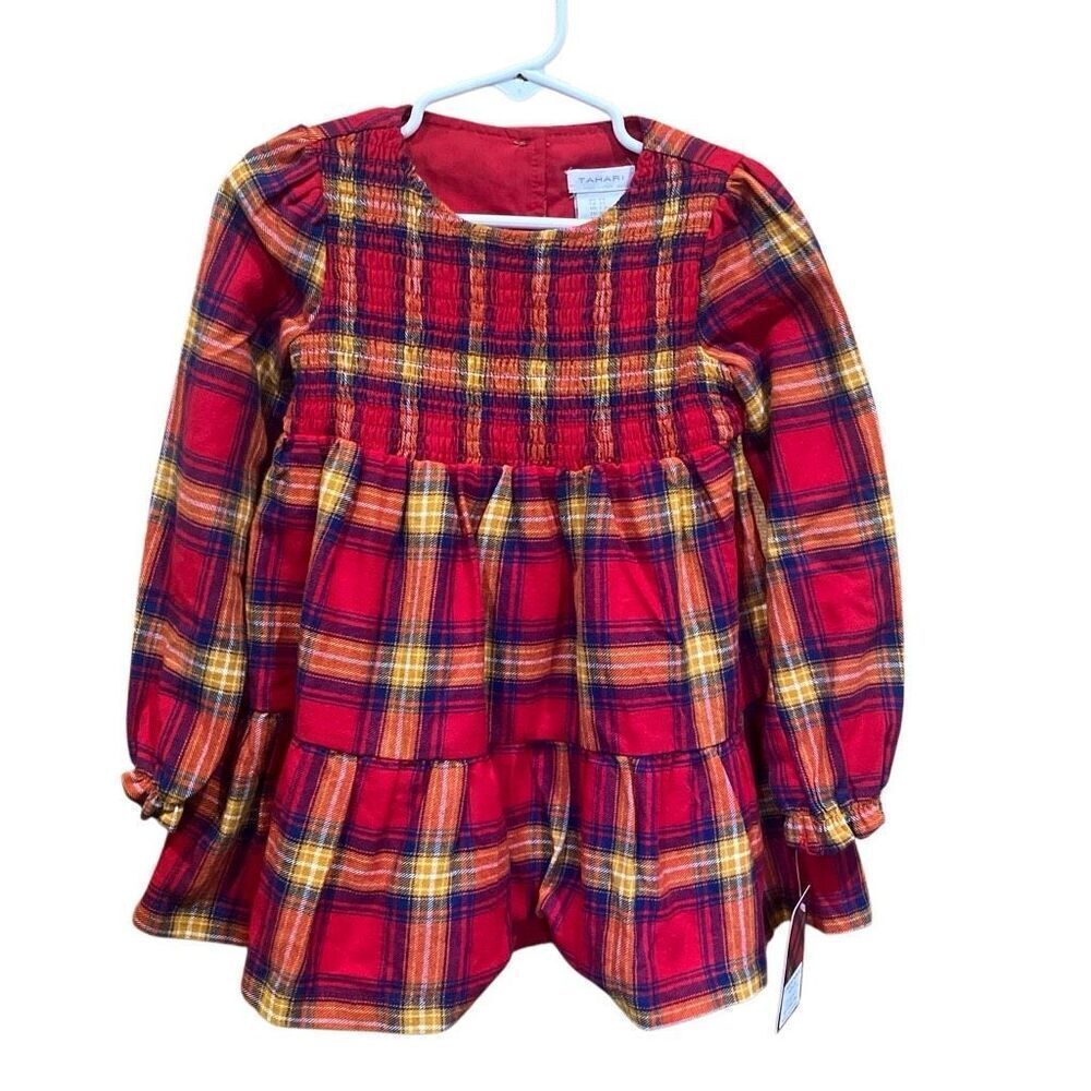 Tahari Plaid Apple Button Back Detail Long Sleeve Dress 2T NEW Easter #778